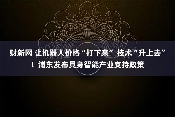 财新网 让机器人价格“打下来” 技术“升上去”！浦东发布具身智能产业支持政策