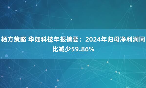 杨方策略 华如科技年报摘要：2024年归母净利润同比减少59.86%