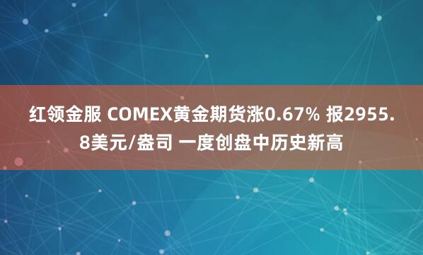 红领金服 COMEX黄金期货涨0.67% 报2955.8美元/盎司 一度创盘中历史新高